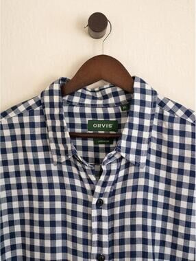 Orvis Active Fit Blue & White Gingham Button Down Shirt